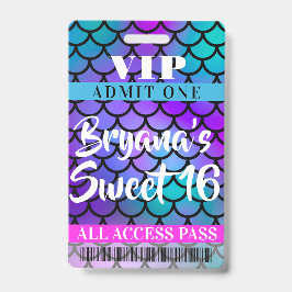 マーメイドピンクパープルティール（緑がかった色）パーティースウィート16 VIPパス バッジ