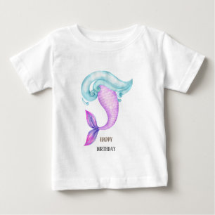マーメイドピンクパープルブルーの誕生日パーティー ベビーTシャツ