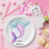 マーメイドピンクパープルブルーの誕生日パーティー ペーパープレート (パーティー)