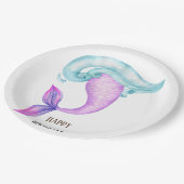 マーメイドピンクパープルブルーの誕生日パーティー ペーパープレート (アングル)