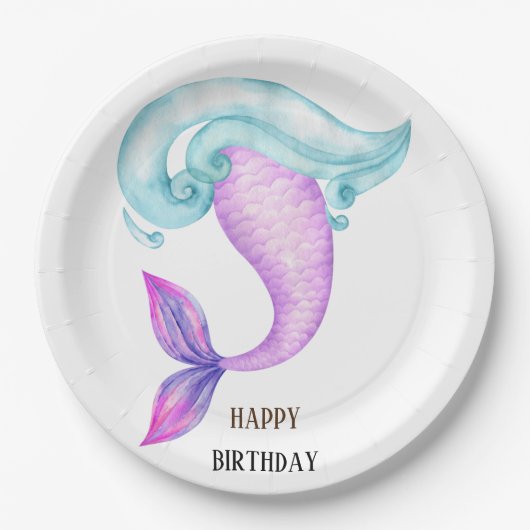 マーメイドピンクパープルブルーの誕生日パーティー ペーパープレート (正面)