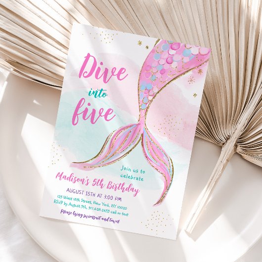 マーメイドピンクパープル第5誕生日 招待状