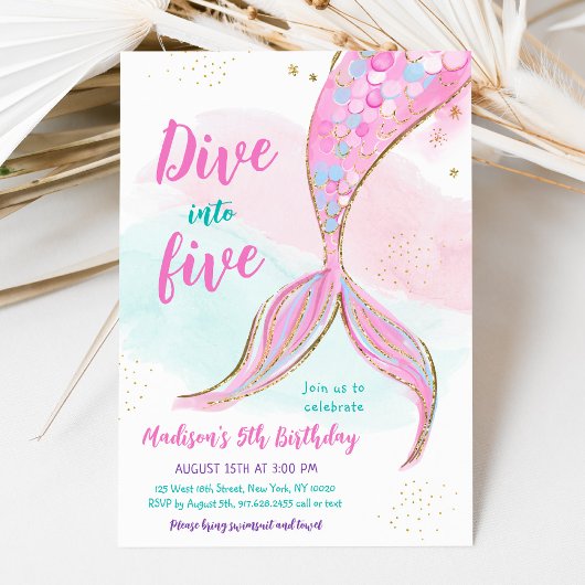 マーメイドピンクパープル第5誕生日 招待状