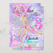 マーメイドピンクパープル誕生日ダイブインスリーズ 招待状 (正面/裏面)