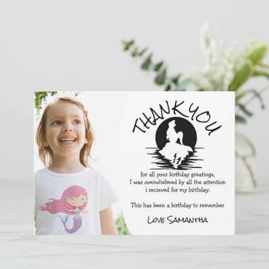 マーメイドピンクパープル誕生日パーティーありがとうございます 招待状 (スタンド正面)