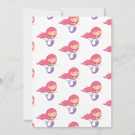 マーメイドピンクパープル誕生日パーティーありがとうございます 招待状 (裏面)