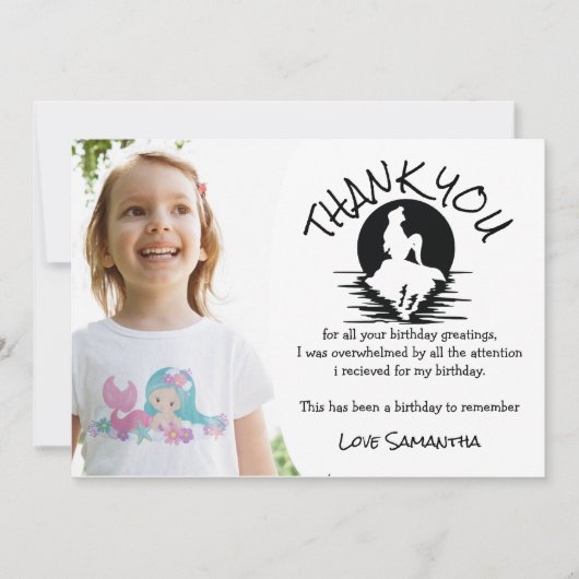 マーメイドピンクパープル誕生日パーティーありがとう 招待状 (正面)
