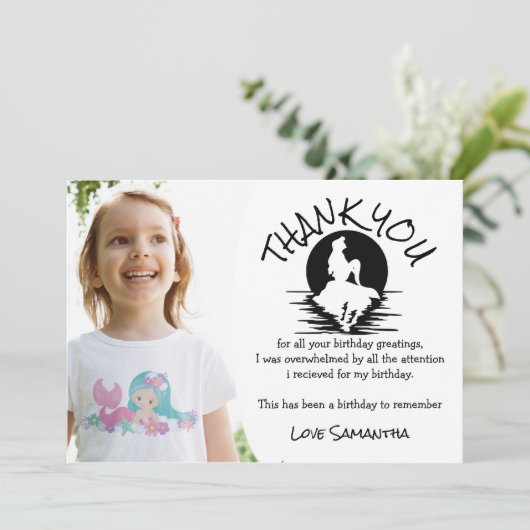 マーメイドピンクパープル誕生日パーティーありがとう 招待状 (スタンド正面)