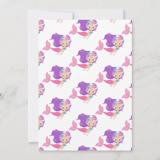 マーメイドピンクパープル誕生日パーティーありがとう 招待状 (裏面)