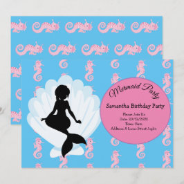 マーメイドピンクパープル誕生日パーティーへの招待 招待状