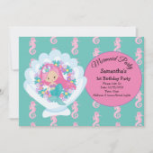 マーメイドピンクパープル誕生日パーティーへの招待 招待状 (正面)