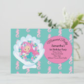 マーメイドピンクパープル誕生日パーティーへの招待 招待状 (スタンド正面)