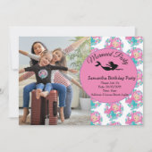 マーメイドピンクパープル誕生日パーティーへの招待 招待状 (正面)