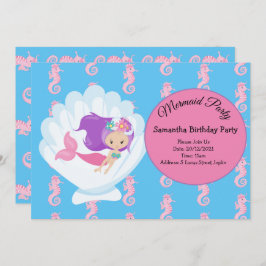 マーメイドピンクパープル誕生日パーティーへの招待 招待状