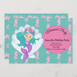 マーメイドピンクパープル誕生日パーティーへの招待 招待状