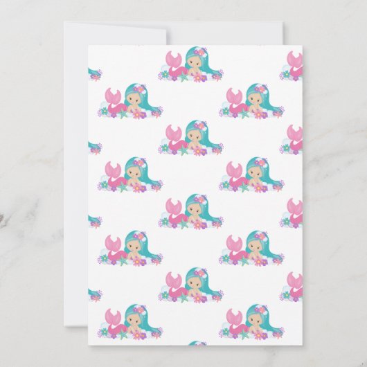 マーメイドピンクパープル誕生日パーティーへの招待 招待状 (裏面)