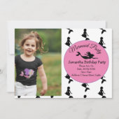 マーメイドピンクパープル誕生日パーティーへの招待 招待状 (正面)