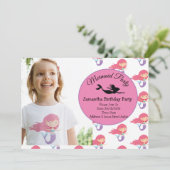 マーメイドピンクパープル誕生日パーティーへの招待 招待状 (スタンド正面)
