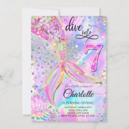 マーメイドピンクパープル誕生日招待状 招待状