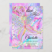 マーメイドピンクパープル誕生日招待状 招待状 (正面/裏面)