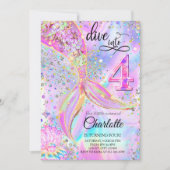 マーメイドピンクパープル誕生日4へのダイビング 招待状 (正面)