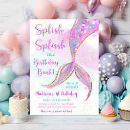 マーメイドピンクパープル誕生日 招待状
