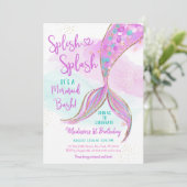 マーメイドピンクパープル金ゴールド水彩誕生日 招待状 (スタンド正面)