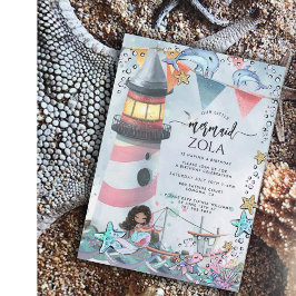 マーメイドピンクブルー誕生日パーティー 招待状