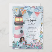 マーメイドピンクブルー誕生日パーティー 招待状 (正面)