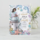 マーメイドピンクブルー誕生日プールパーティー 招待状 (スタンド正面)