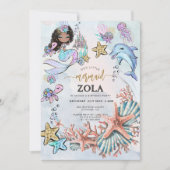 マーメイドピンクブルー誕生日招待状 招待状 (正面)