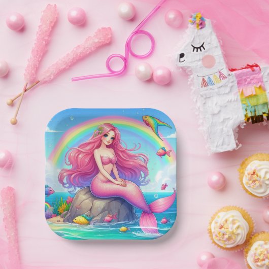 マーメイドピンクヘア紙プレート ペーパープレート (パーティー)