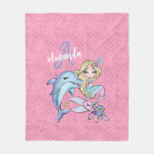 マーメイドピンク金ゴールドかわいい女の子ベッドルームキッズ フリースブランケット (正面)