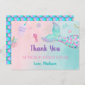 マーメイドピンク金ゴールドアンダーザシー誕生日 サンキューカード (正面/裏面)