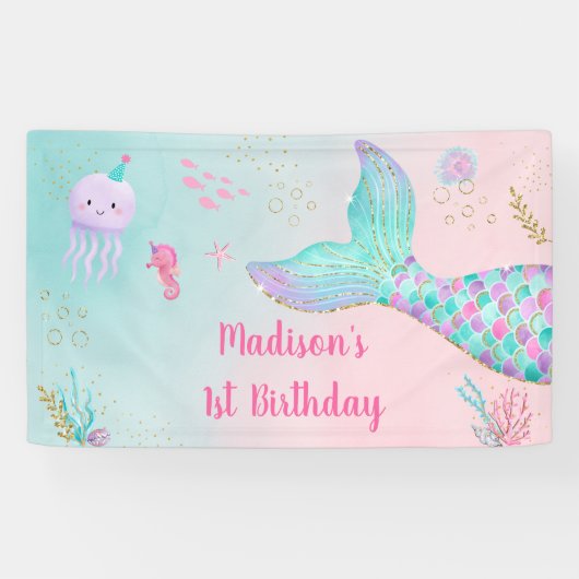 マーメイドピンク金ゴールドアンダーザシー誕生日 横断幕 (横)