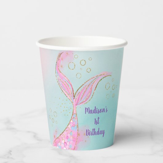 マーメイドピンク金ゴールドアンダーザシー誕生日 紙コップ (裏面)