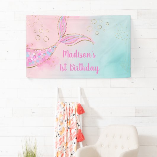 マーメイドピンク金ゴールド誕生日 横断幕 (インサイチュ)