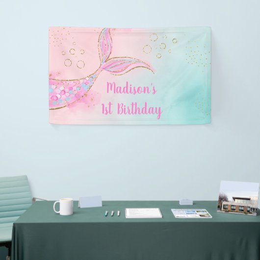 マーメイドピンク金ゴールド誕生日 横断幕 (トレードショー)
