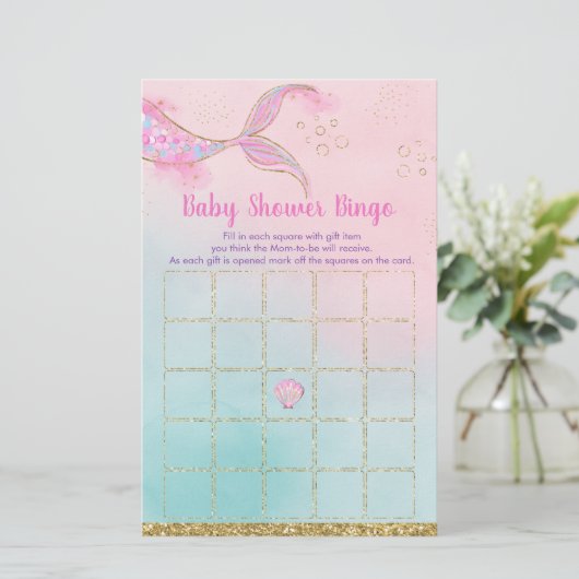 マーメイドピンク金ゴールド赤ちゃんシャワービンゴゲーム (スタンド正面)