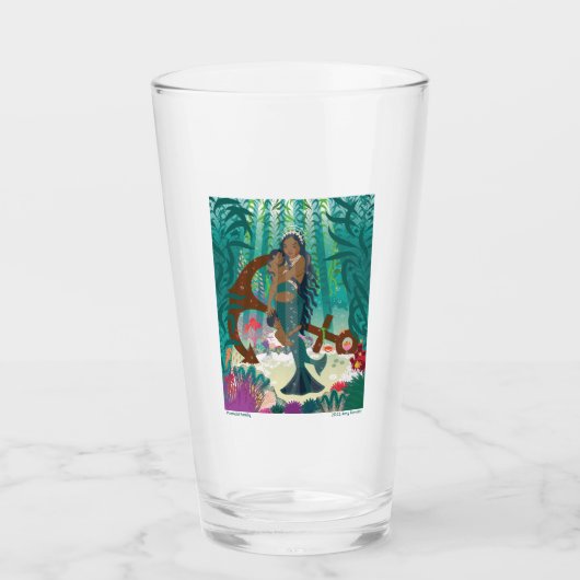 マーメイドファミリー(茶色の肌と目)ガラス タンブラーグラス (正面)
