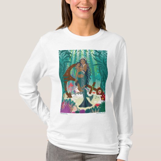 マーメイドファミリー（茶色の肌と目） Tシャツ (正面)