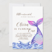 マーメイドファースト誕生日パーティーかわいい海 招待状 (正面)