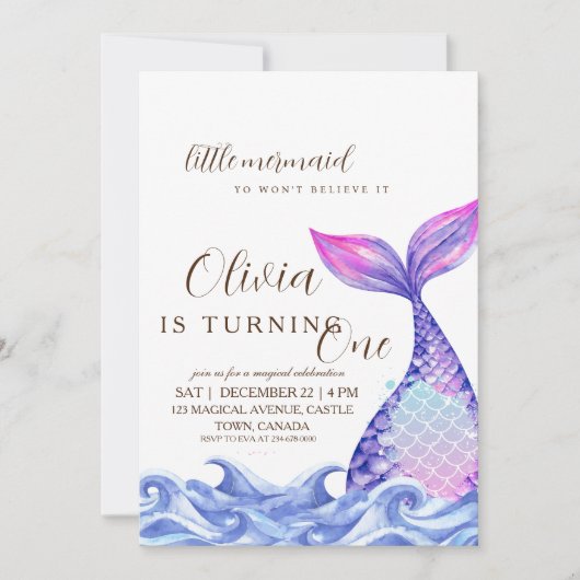 マーメイドファースト誕生日パーティーかわいい海 招待状 (正面)