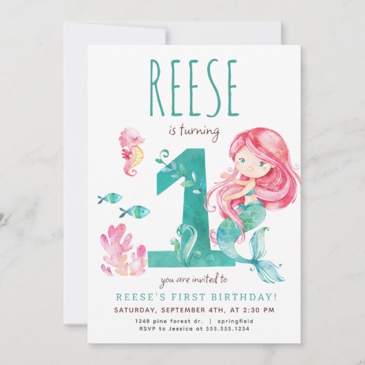 マーメイドファースト誕生日招待状 招待状 (正面)