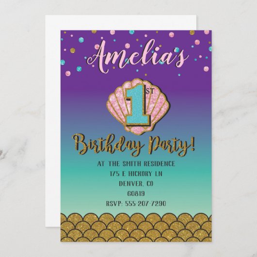 マーメイドファースト誕生日招待状 招待状 (正面/裏面)