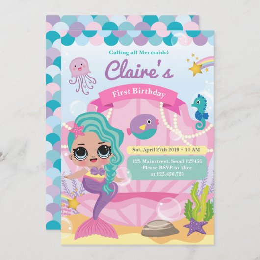マーメイドファースト誕生日 案内状 (正面/裏面)