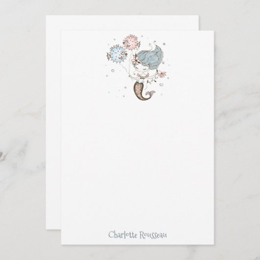 マーメイドフィッシュの文房具パーソナライズされた ノートカード (正面/裏面)