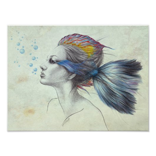 マーメイドフィッシュウーマンサーレアルアートファンタジースケッチ フォトプリント            (正面)