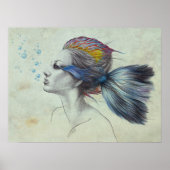 マーメイドフィッシュウーマンサーレアルアートファンタジースケッチ ポスター (正面)