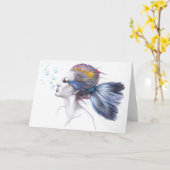 マーメイドフィッシュウーマンファンタジー超リアルアートスケッチ カード (黄色い花)